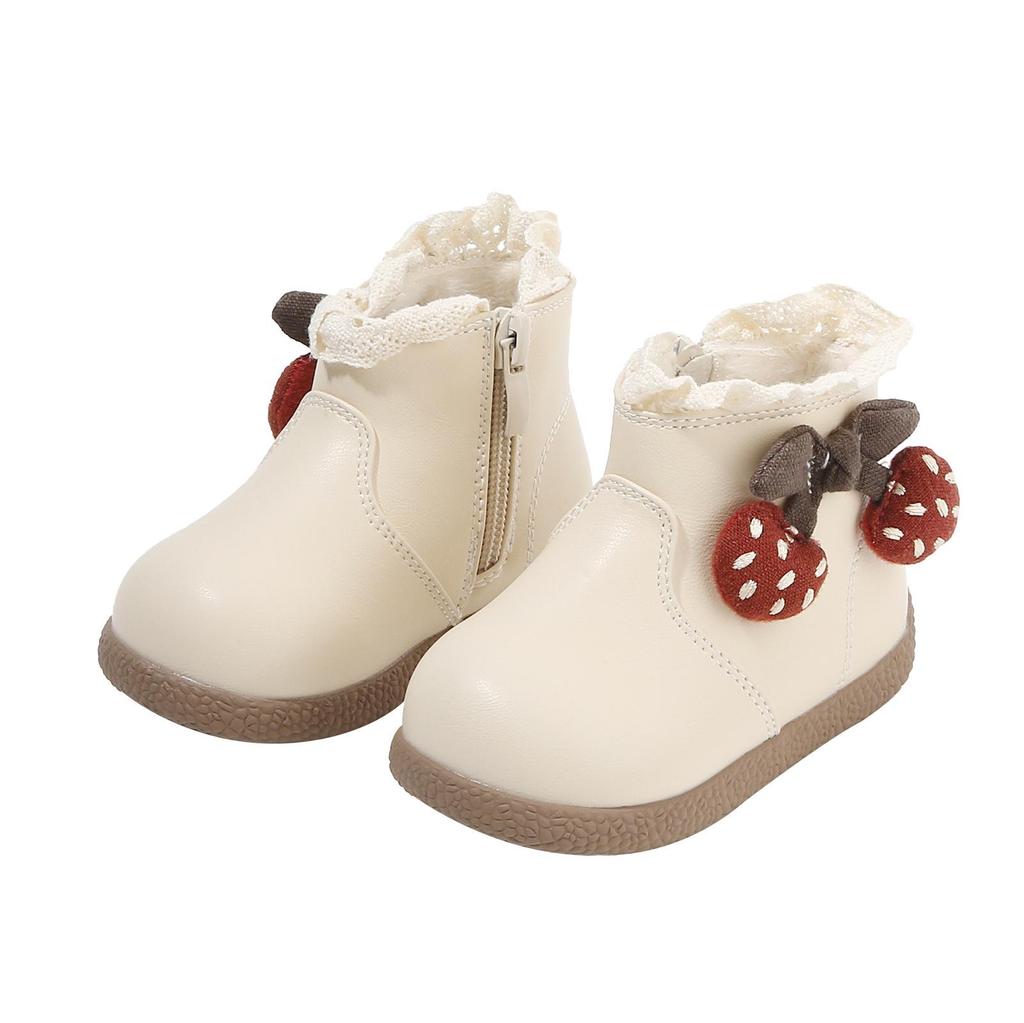Stylish Baby Girls' Mid-Top Boots - 2025 Autumn/Winter Korean Princess Soft-Soled Cotton Footwear