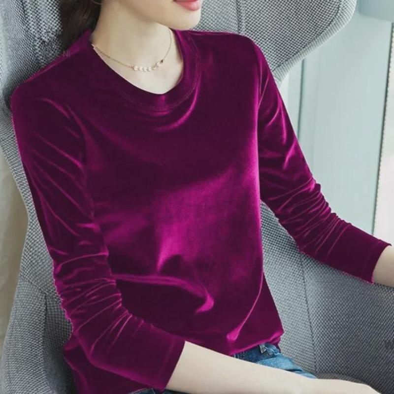 Women's Slim Fit Gold Velvet Long-Sleeve T-Shirt - Autumn/Winter 2026 Collection