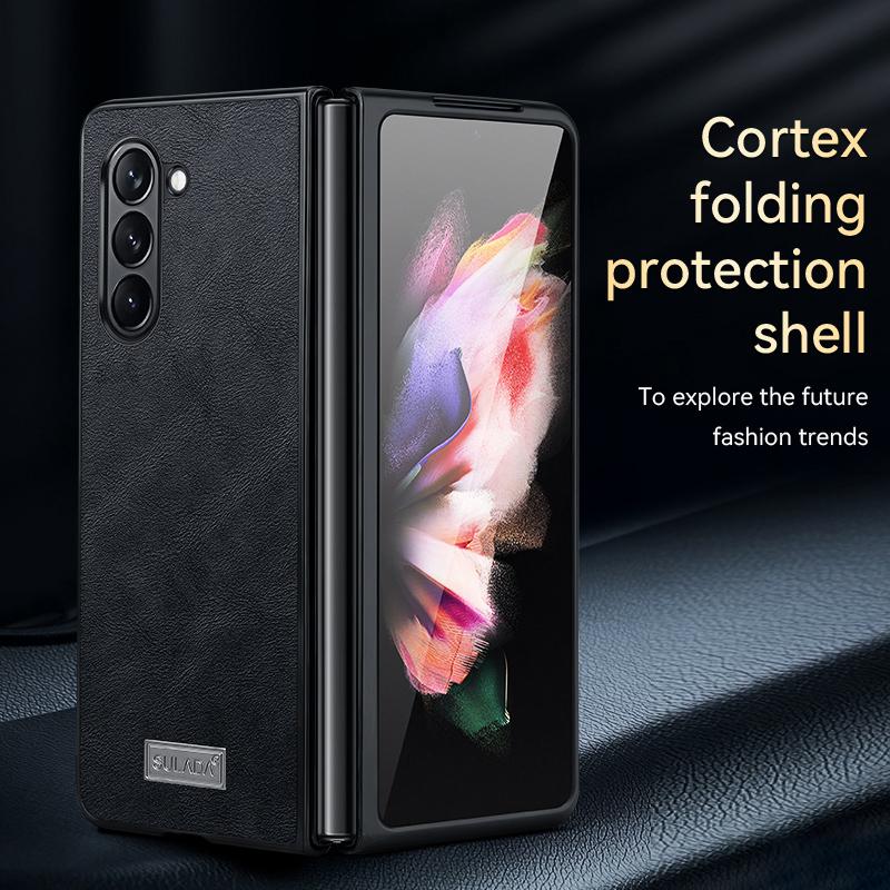 

SULADA For Samsung Galaxy Z Fold6 5G Case PU Leather Coated TPU+PC Folding Phone Cover Black