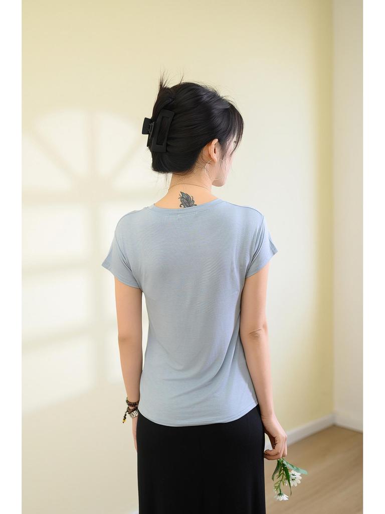 Dam Modal Rundhals Kortärmad Topp - Lös, Lätt, Plusstorlek, Enfärgad