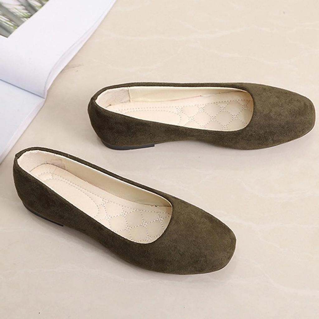 2026 Women Suede Square Flat Heel Shallow Female Shoes Spring Summer Square Toe Basic Concise Women Pumps Size 34-39