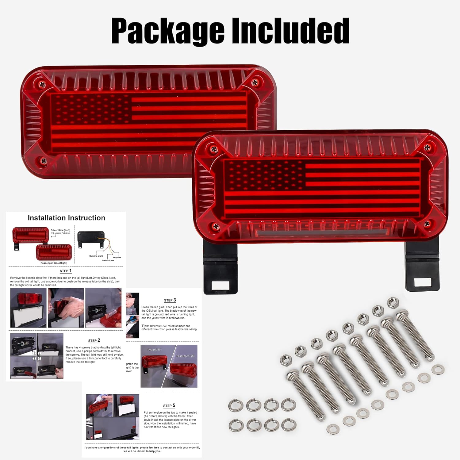MOVOTOR Auto Lighting LED RV Camper Trailer Tail Light With Running Turn Signal Brake License Plate Light RV Tail Lamp красный