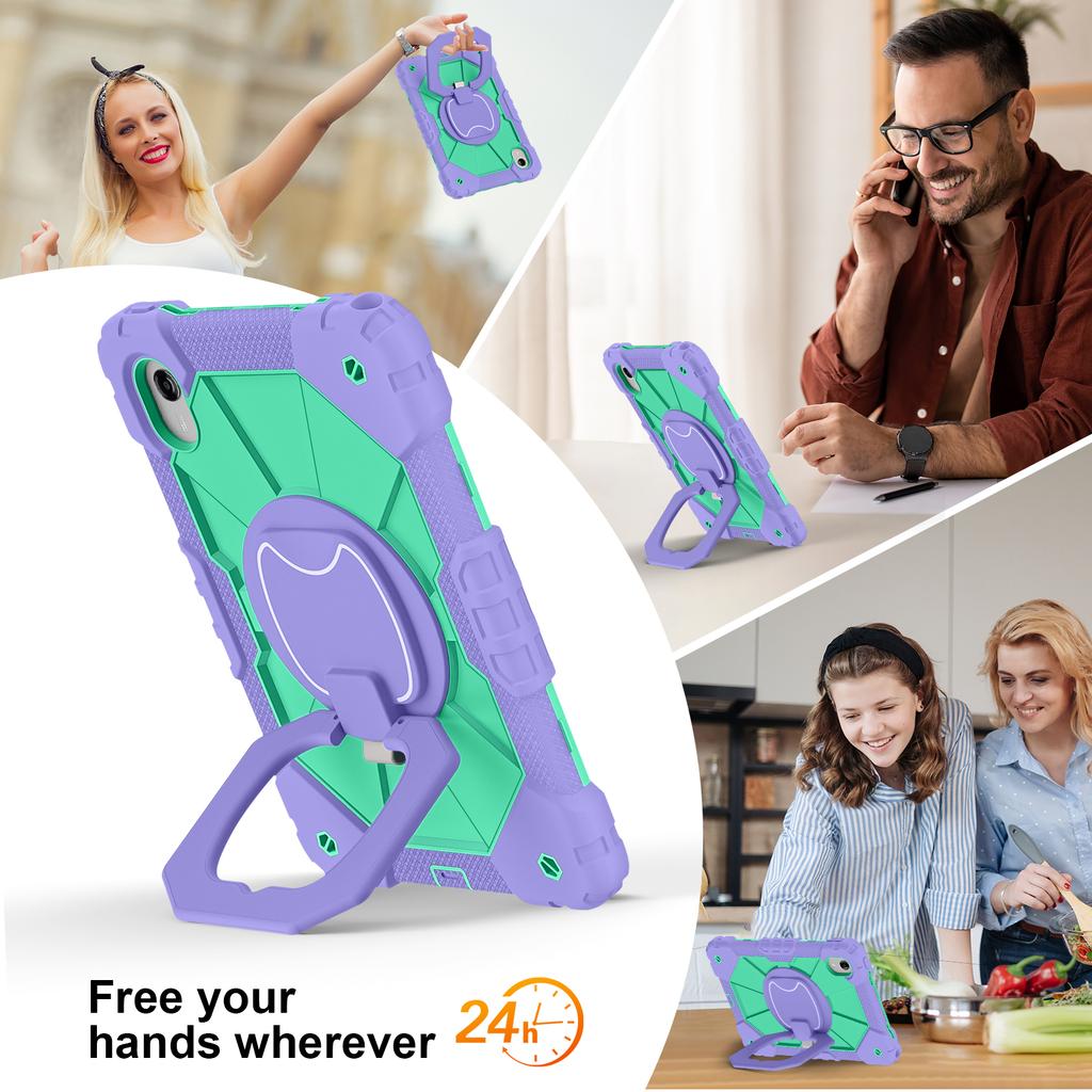 For Lenovo Tab Idea 11/Xiaoxin Pad 2025 11inch 360 Rotating Stand Case Color-blocking with Handle and Pen Holder&Shoulder Belt