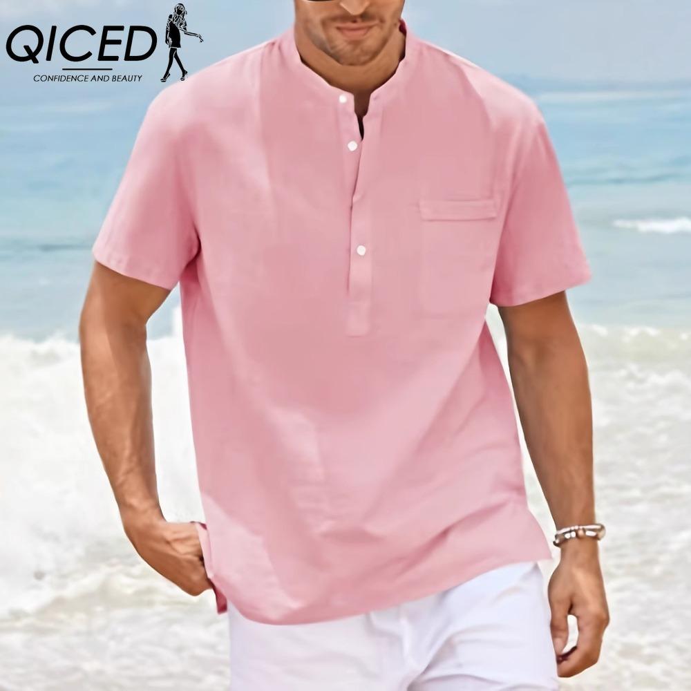 QICED Men's Fashion Casual Solid Color Print Tops & T-shirts
