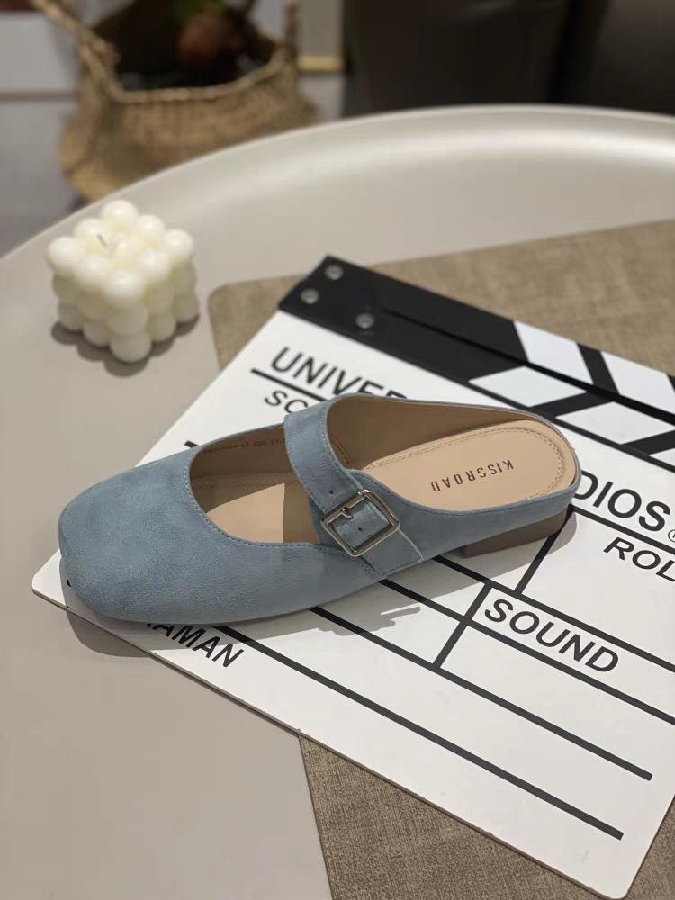 With skirt flat-bottomed half-slippers, children wear 5 spring and summer one-pedal square head shallow mouth belt buckle soft leather ladyshoes