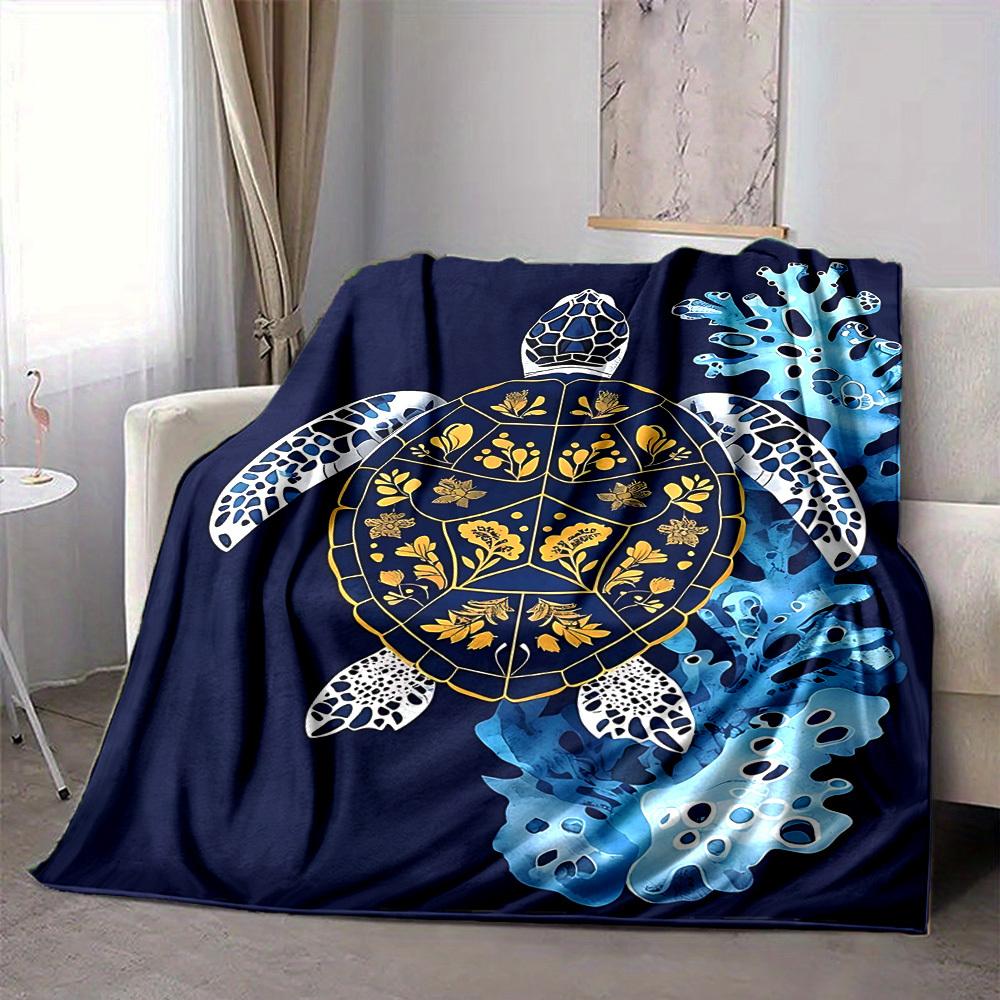1pc Sea Turtle Lightweight Flannel Blanket, Comfortable and Warm Blanket, for Office and Camping Sofa Bed054