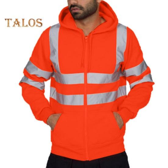 Reflective Safety Hoodie 360 Degree Reflective Zones High Visibility Quick Dry Long Sleeves Outdoor Construction Worker Top for Night Shift Running