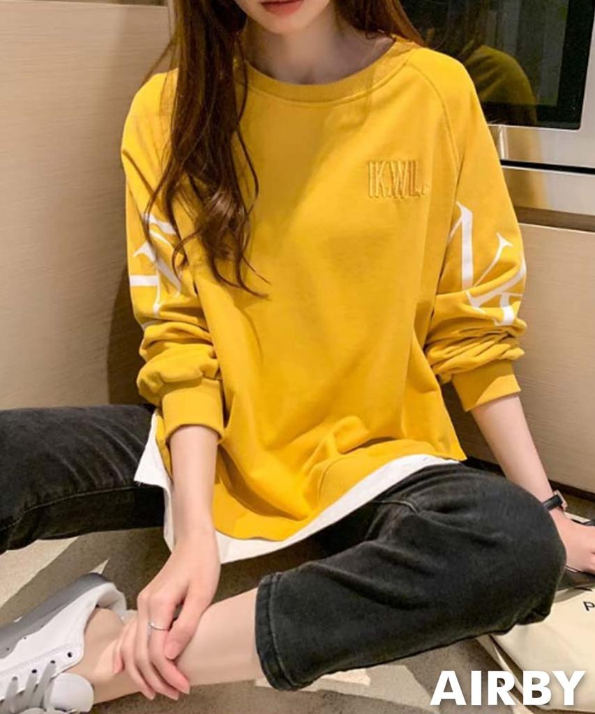 layered long loose sleeve oversized pullover fake long training Korean [Airby] Layered, look, loose, T-shirt, sweatshirt, fit, logo, top, women's,