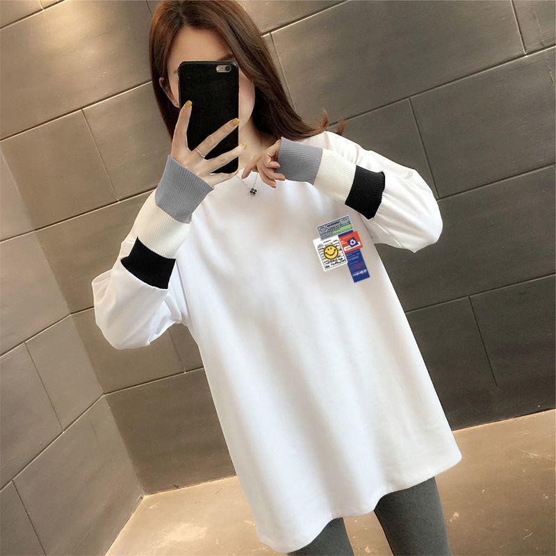 Dámské tričko s dlouhým rukávem slim-fit střední délky - Módní podzimní/zimní ležérní top