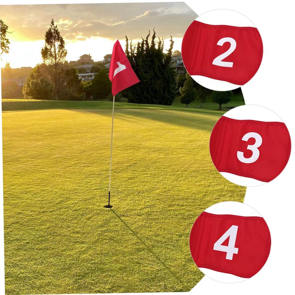 Sewroro Golf Green Flags, Practice Golf Flags with Numbered Targets, Set of 4, Red Nylon, for Grand Golf, Putting Practice, Outdoor Golf Training,