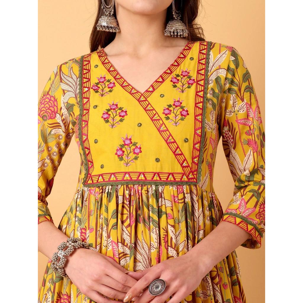 Women Wedding Wear Anarkali Kurti Set Indian Designer Kurta Pant Dupatta Set