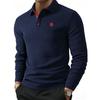 Business Casual Herren-Poloshirt mit dunkelblauem Grund Herren Kontrast-Knopfleiste Monogramm-Print Langarm-Poloshirt