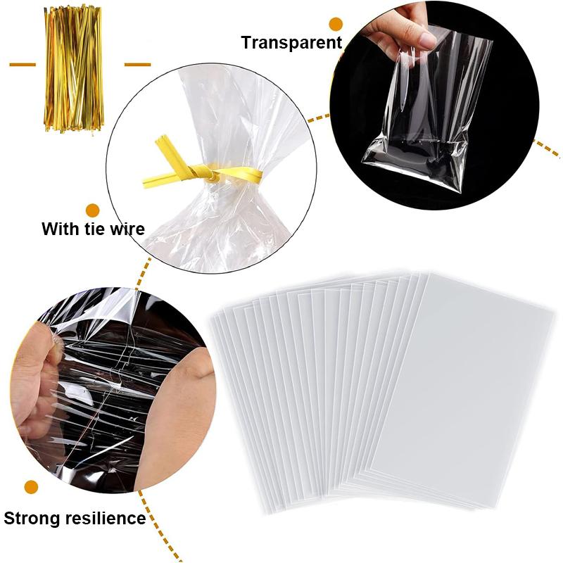 50/100 peças de sacos de celofane transparentes, sacos plásticos opp transparentes, pirulitos de doces, biscoitos, sacos de embrulho para presente, suprimentos de panificação para lembrancinhas de festa