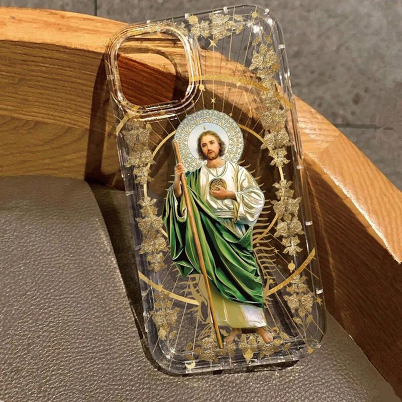 For Samsung S25 Ultra Saint Jesus Print Clear Phone Case for Galaxy S23 S22 S24 Plus FE A14 A34 A54 A15 A35 A55 Silicone Cover