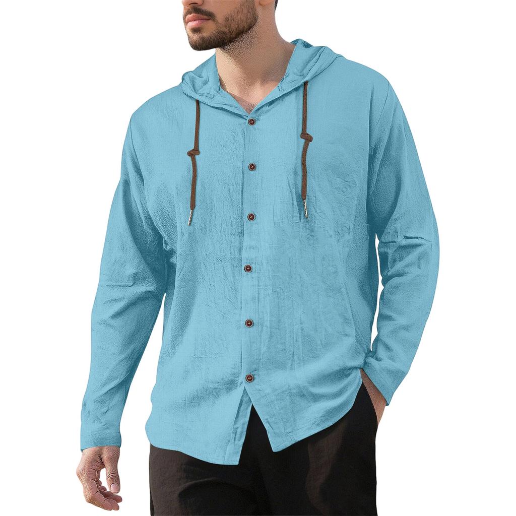 Men's Casual Hooded Long Sleeve Shirt Button Down Lightweight Breathable Loose Fit Oversized Cotton Shirt for Outdoor Sports