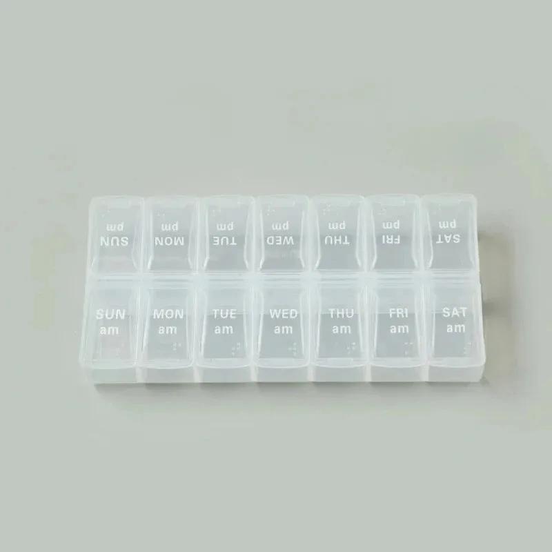

New Portable Hot Premuim Weekly Pill Organizer Case Box Storage Container 7 Day 2 Times 14 Grids for Vitamin Medicine Fish Oils Small-14.5x7x2.5cm