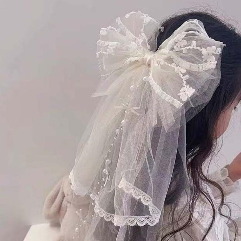 Perlen Schleier Haarspange Mesh Weiß Braut Tüll Kreativ Mädchen Kopf Gaze Party Cosplay