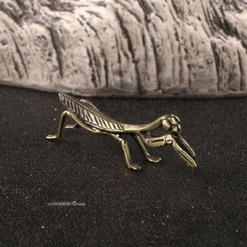Kobber Mantis Miniatyr Ornament Te Kjæledyr Antik Solid Insekt Figur Skrivebordsdekorasjon Håndverkstilbehør Vintage Blomsterpotte Dekor