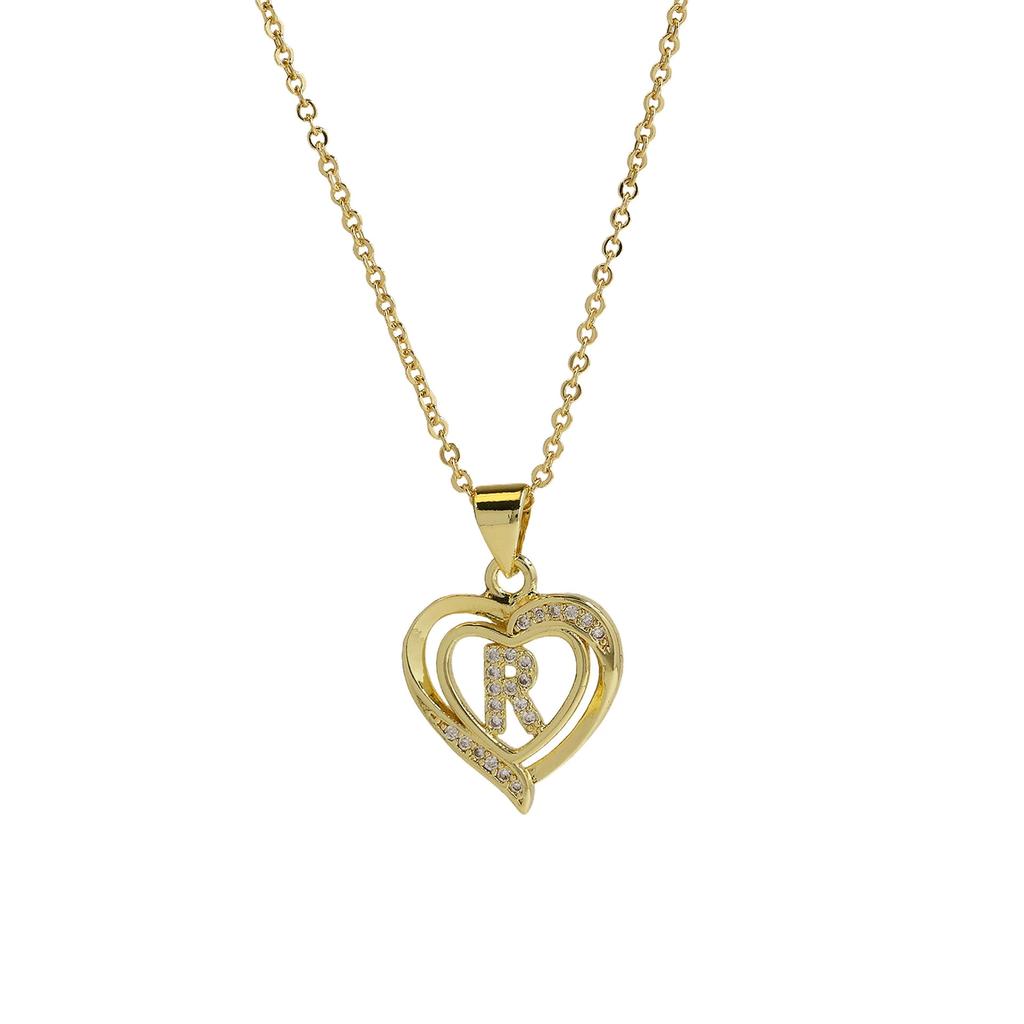 A-Z English Letter Initial Necklace 18K Gold Plated Necklace Micro Setting Zircon Heart Necklace for Women