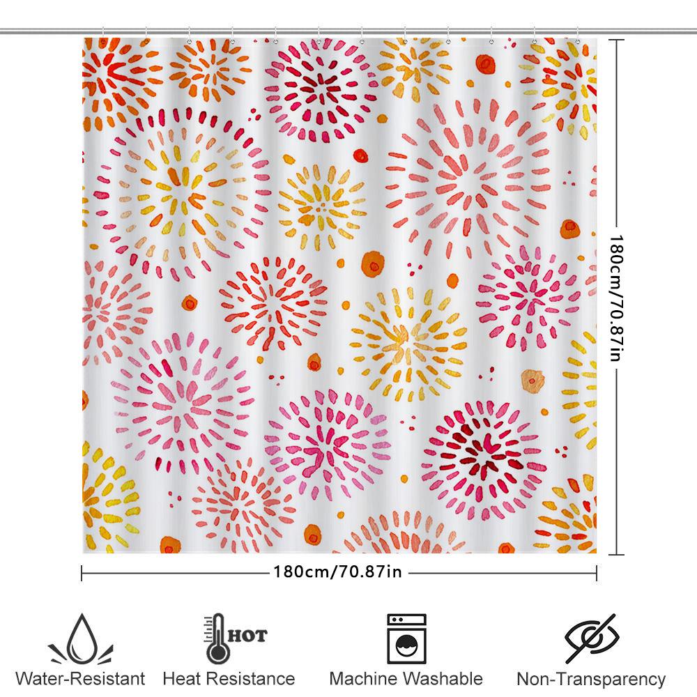 Watercolor Floral Burst Shower Curtain 180x245cm Bold Modern Decor for Bathrooms In Yellow, Pink White Colors Waterproof Fabric