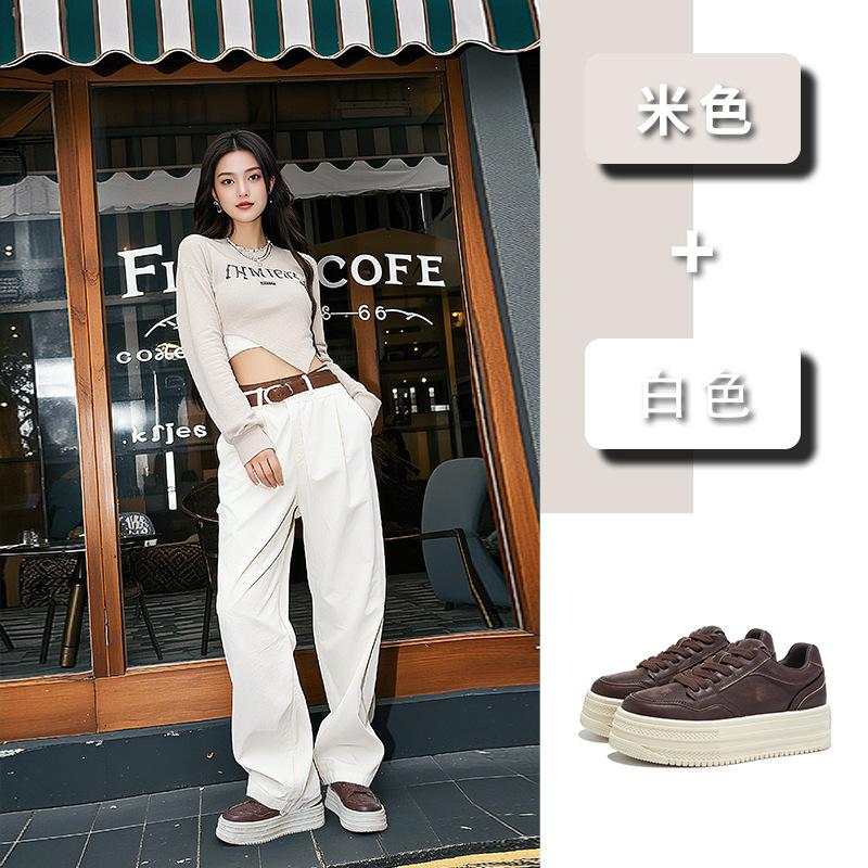 Leather Little White Shoes Women's 2025 Autumn New Women's Platform Heightening Board Shoes Versatile Casual Single Shoes Sports Women's Shoes