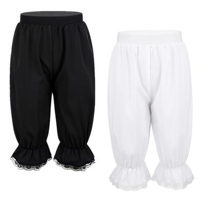 Einfarbige Pumphose für Kinder, Mädchen, lockere Hose mit Spitzenbesatz, elastischer Bund, Hose im viktorianischen Stil