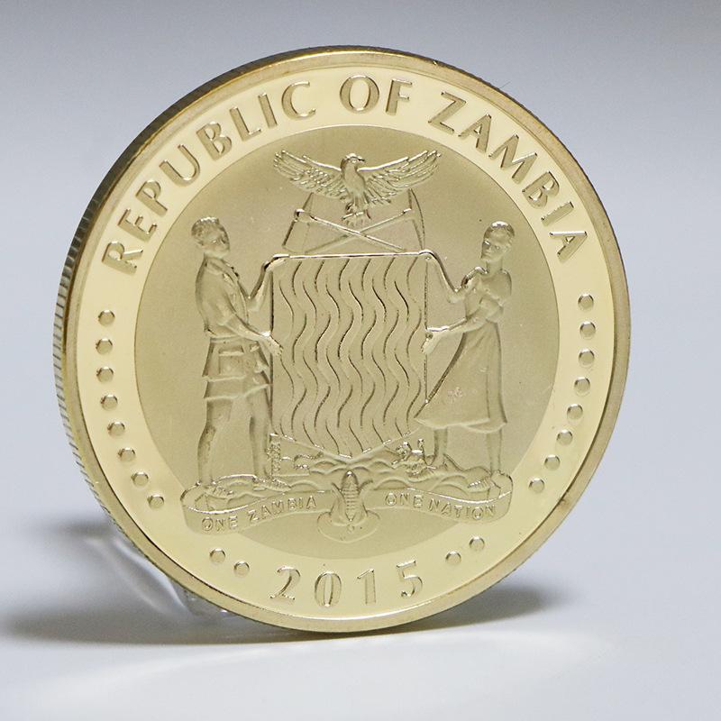 African Zambian commemorative coin, inlaid with leopard gold coins, wildlife elephant commemorative coins, foreign currency, coins