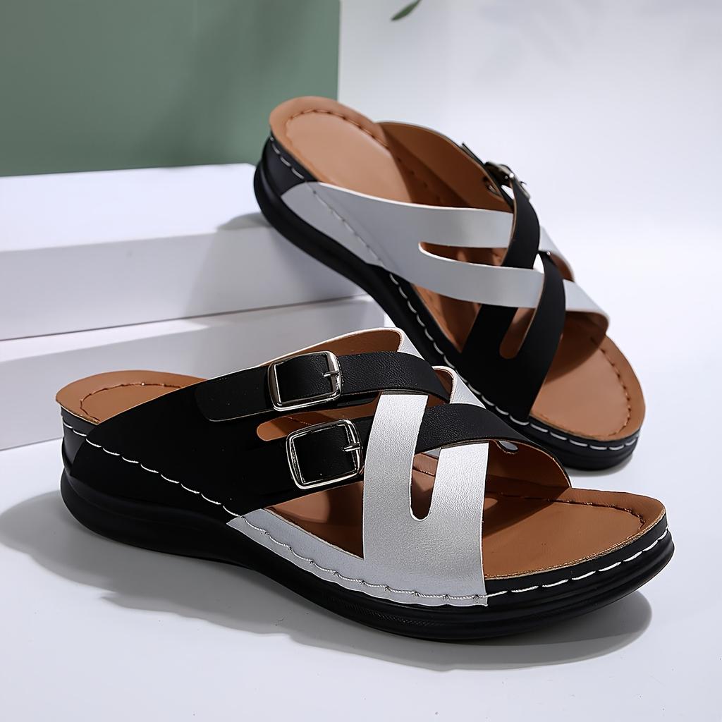 Women's Chic Summer Wedge Sandals - Easy Slip-On, Thick Sole, Open Toe with Adjustable Buckle Straps, Anti-Slip Beach Shoes Strappy Sandals