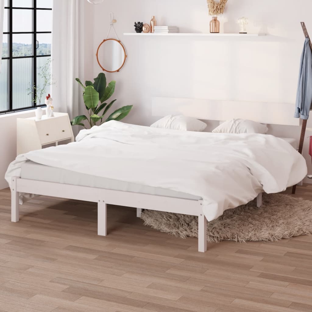 Vidaxl Rama Łóżka, Biała, Lite Drewno Sosnowe, 135X190 Cm, Podwójna