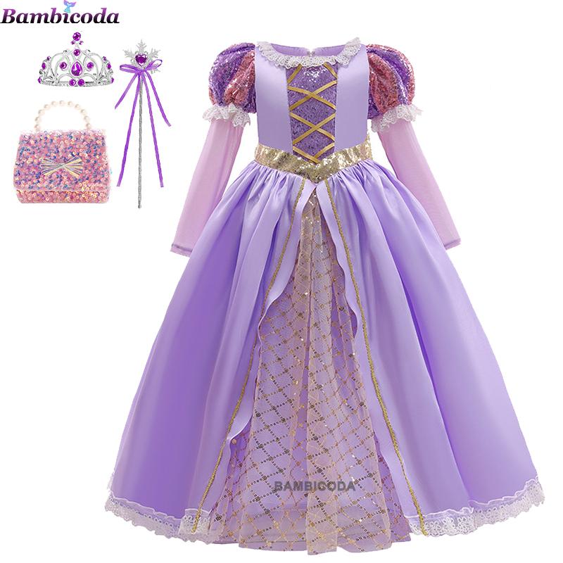 2023 Locika Dívčí Princeznovské Šaty Dětská Párty Cosplay Kostým Fialové Dlouhý Rukáv Síťované Maškarní Šaty Halloween Dětská Tylová Sukně