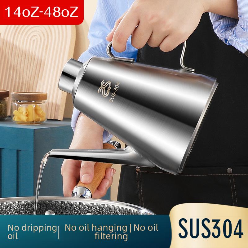 Bule De Aço Inoxidável: Chaleira e Pote de Óleo Multiuso com Filtro para Uso Doméstico e Comercial (Disponível nos tamanhos 20/32/48/70 oz)