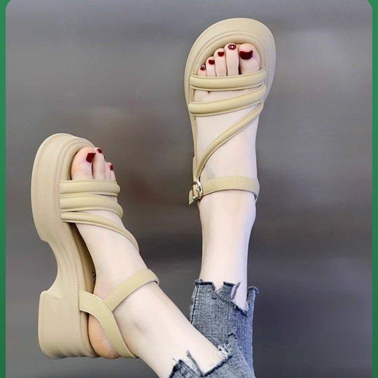 Internet celebrity Roman sandals women's summer models 2025 new super fire muffin thick-soled mid-heeled skirt, thick-heeled sandals