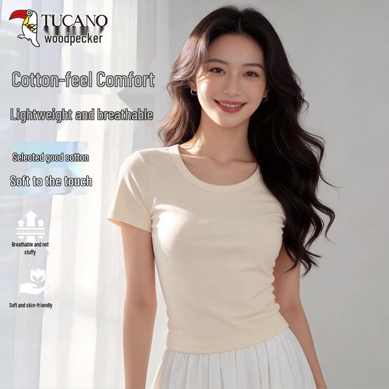 TUCANO Women s Round Neck Short Sleeve Solid T-Shirt 2XL бежевый