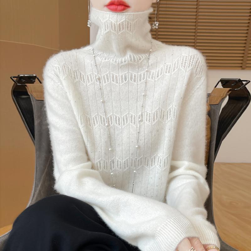 

Жіночий Кашеміровий Светр Qinghe Cashmere 30% Кашемір 70% Вовна Осінь та Зима Пуловер Теплий та Модний XXL теплим білим кольором