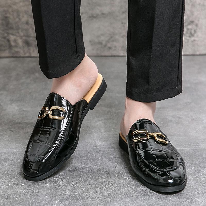 

Модные мужские кожаные полушлепанцы больших размеров: Повседневные клубные сандалии для парикмахеров 43 чёрный