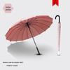 Large Automatic Long-Handled Umbrella with 16 Ribs, Curved Handle, and Waterproof Cover for Sun and Rain.