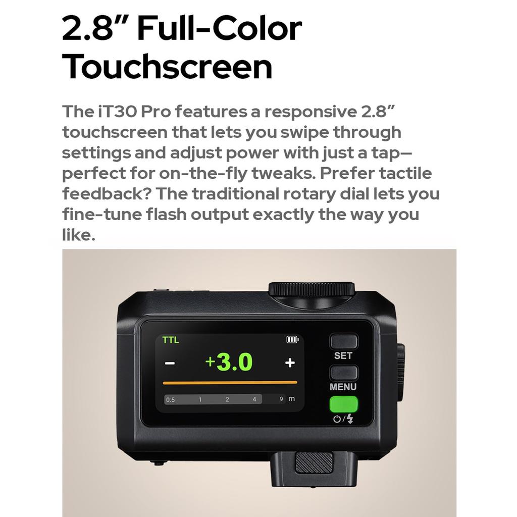 Godox iT30Pro N Mini TTL HSS with Lithium Battery for Nikon Cameras Ultra-Lightweight Flash, 2.4GHz Wireless, 1/8000s, Built-in Diffuser, Touchscreen,