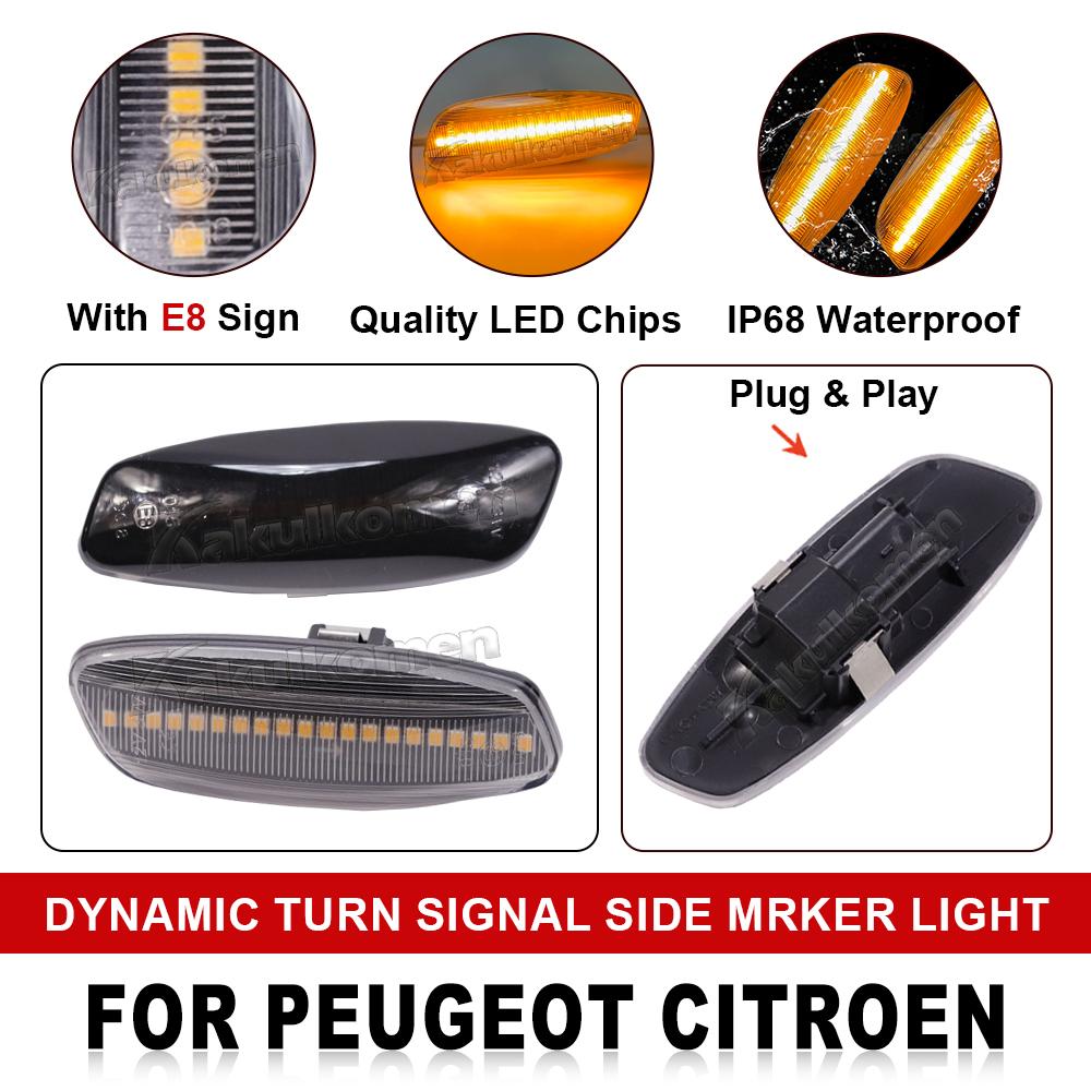 1 Pair For Citroen C3 C4 C5 DS3 DS4 For Peugeot 207 308 3008 5008 RCZ Dynamic LED Side Marker Lights Turn Signal Light Blinker