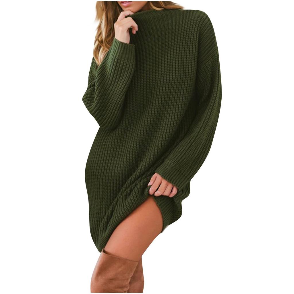 Damen Langarm Strickkleid Stehkragen Geripptes Figurbetontes Kleid Pullover Pullover Kleider