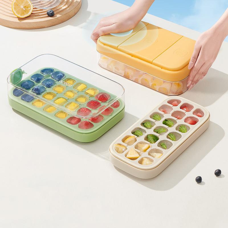 Silicone Ice Cube Tray With One Press Release Lid And Container Stackable Ice Mold For Freezer Summer Beverage Accessories