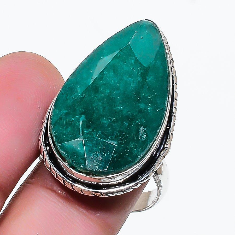 Natural Emerald(Simulated) Gemstone 925 Sterling Silver Jewelry Ring Size 9 AR-17855