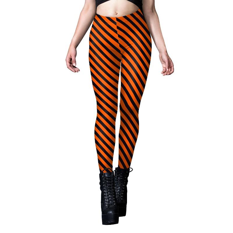Halloween Leggings Pumpkin Head Digital Print Striped Skinny Little Foot Ladies Yoga Leggings