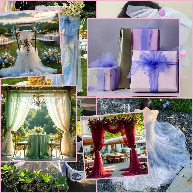 Tessuto Tulle Decorazioni Fai da Te Accessori Matrimonio Festa Evento di Natale Tessuto a Rete Trasparente Materiale Elegante Runner da Tavola Fiocchi per Sedie Sfondo