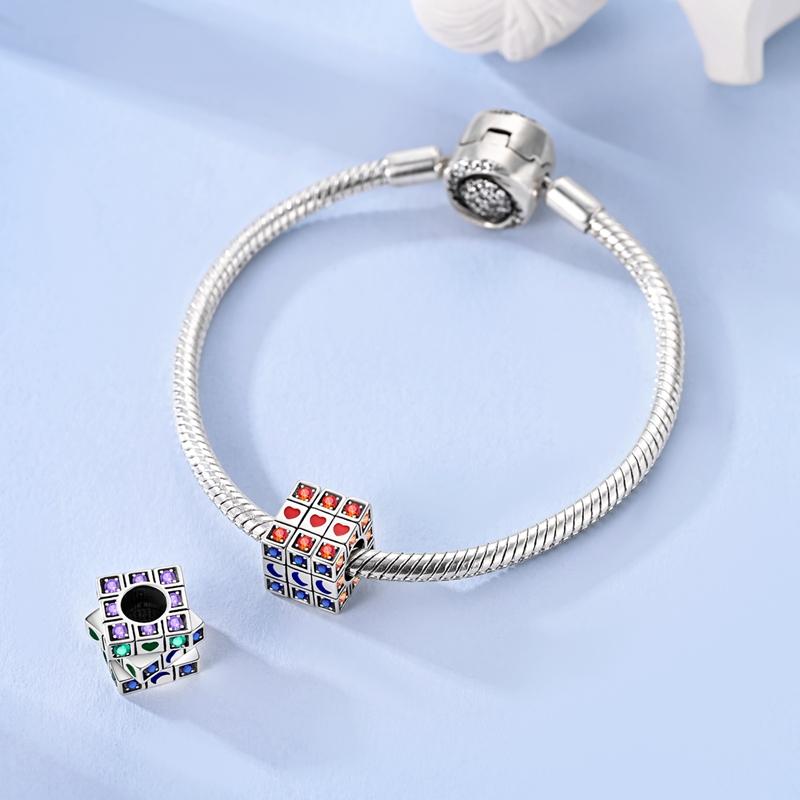 Original Star Moon Watch Rotating Cube Copper Blue Heart Bead Fit Bracelet Women Accessory Valentine'S Day Gift Jewelry Diy
