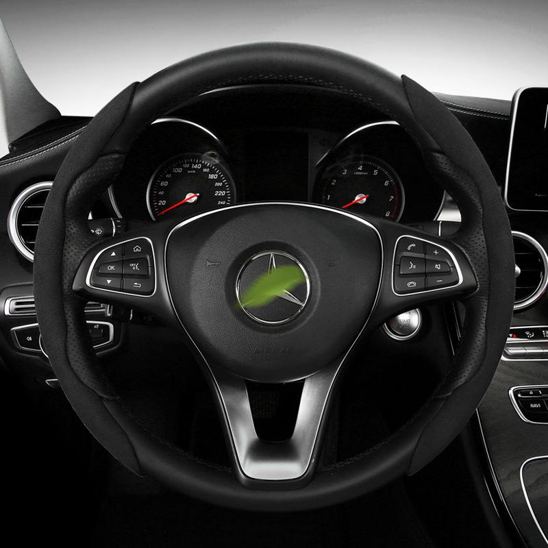 New 2 Halves Car Steering Wheel Cover 38cm 15inch Suede Cow Silicone Steering Wheel Booster Cover Anti-skid