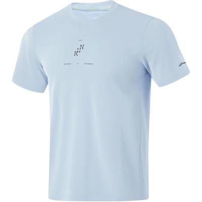 Li Ning Running Series Letter Round Neck Comfortable Breathable Short Sleeve T-Shirt Men Tops Sky-Blue ATSU201-4