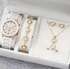 5-delige set Niche Mode Veelzijdige Stalen Riem Horloge Oorbellen Ketting Armband Ring Set Geen Cadeaubox