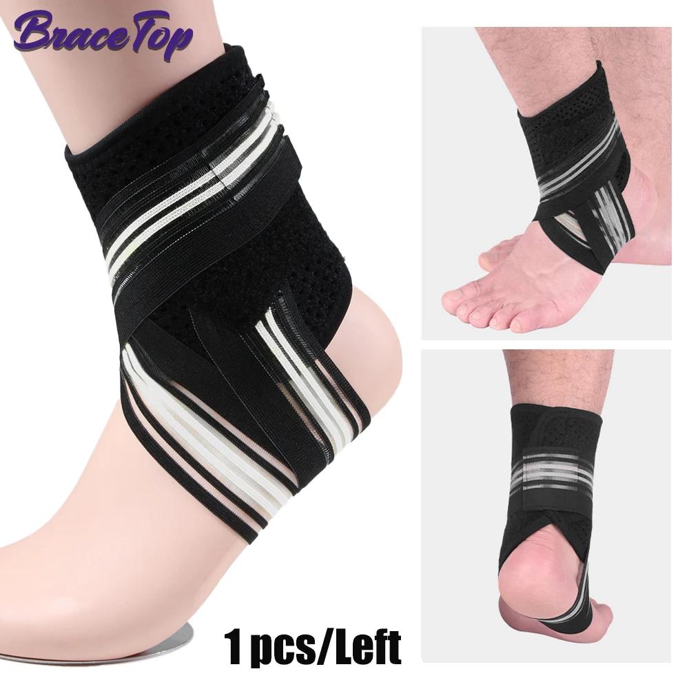 Bracetop 1 Pc Sports Compression Ankle Brace Support Wrap Gym Ankle Sleeves For Plantar Fasciitis Achilles Tendon Minor Sprains