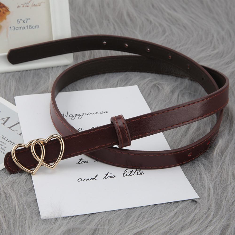 Versatile PU Leather Belt Simple Waist Belt Heart Buckle Thin Belt  Dresses Decoration