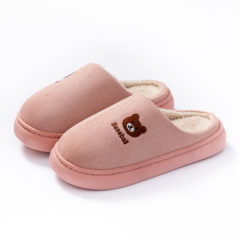 Autumn and winter cotton slippers indoor home silent non-slip velvet warm slippers couple cartoon bear cotton mop